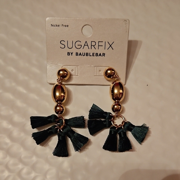 BaubleBar Gold and Green Tassel Earrings, NWT - Picture 1 of 3
